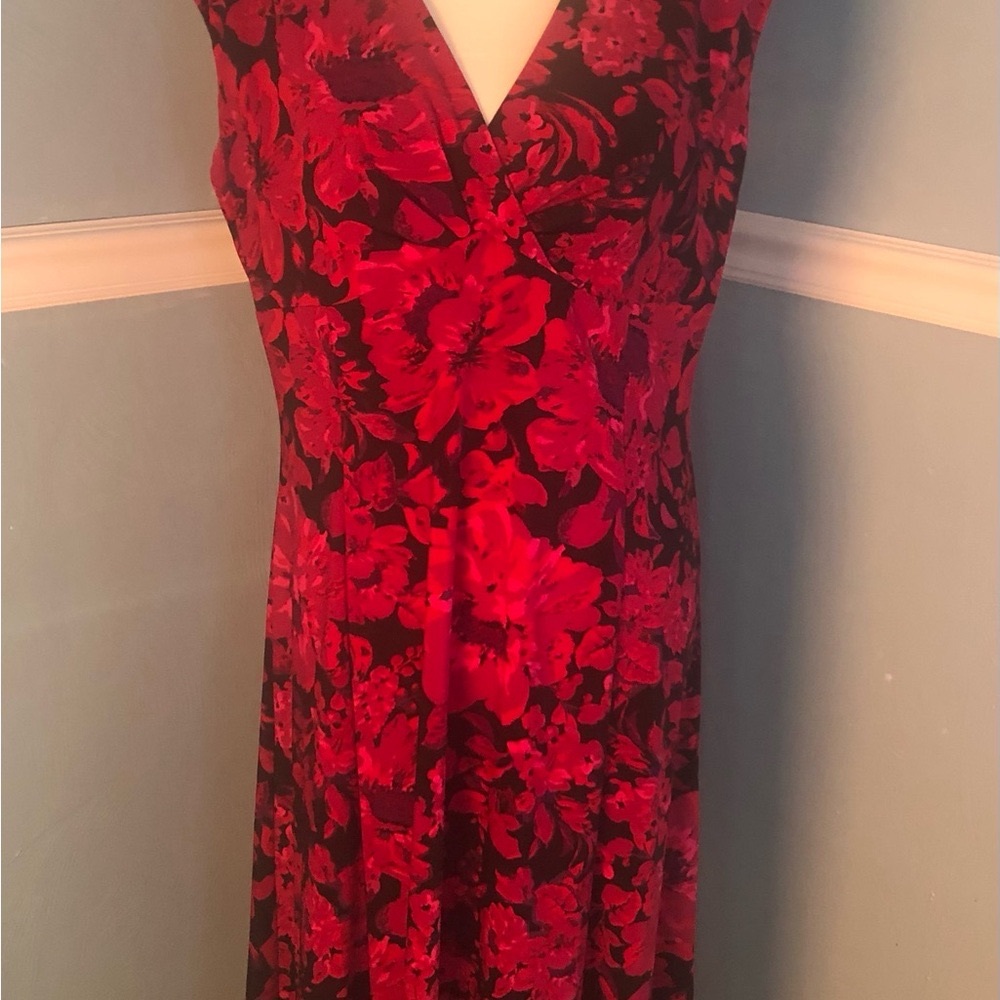 Chaps Red and Black Sleeveless Maxi Dress V-Neck Cocktail